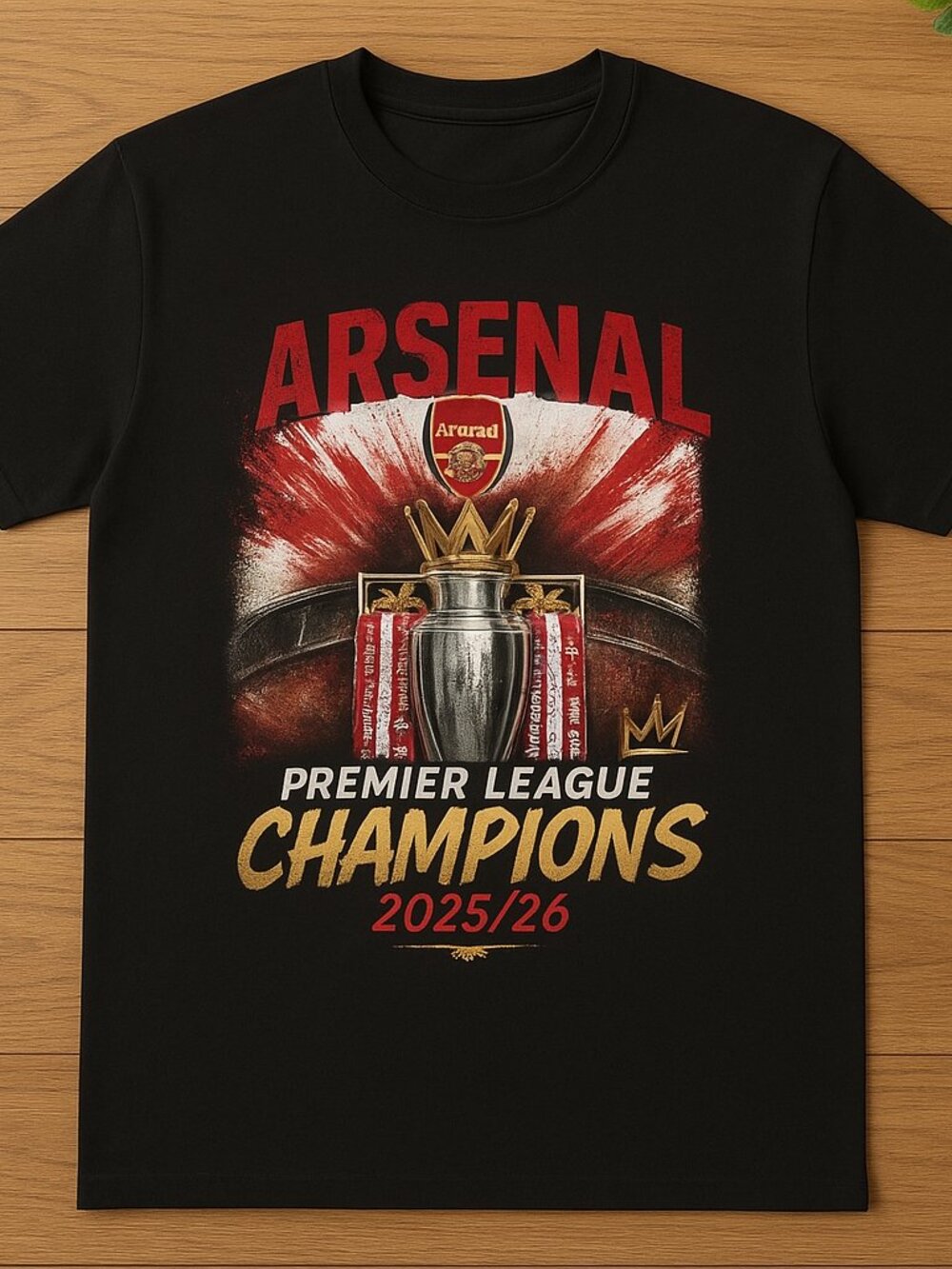 Arsenal Champions T-Shirt Black 2025/26 Premier League Graphic Tee Football